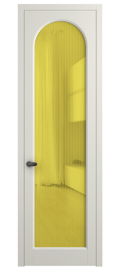 Межкомнатная дверь Palazzo 6804 Матовый жемчужный Рифлёное жёлтое стекло "Moru", триплекс Цена 5600 Br | Volhovec