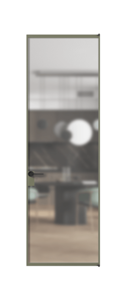 Алюминиевая дверь АЛПЛ040.01 Алюминий оливковый тёмный Сатинированное стекло "Мателюкс Кристал Вижн", калёное, матовое, каленое 6 мм Цена 6710  | Volhovec