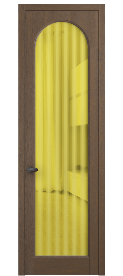 Межкомнатная дверь Palazzo 6804 Дуб туманный матовый Рифлёное желтое стекло "Дюна", триплекс Цена 8200 Br | Volhovec