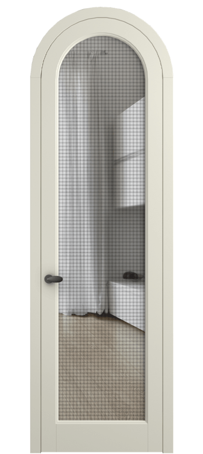 Межкомнатная дверь Palazzo 6814 Матовый молочно-белый Декоративное стекло с сеткой "Mesh silver", триплекс Цена 7100 Br | Volhovec