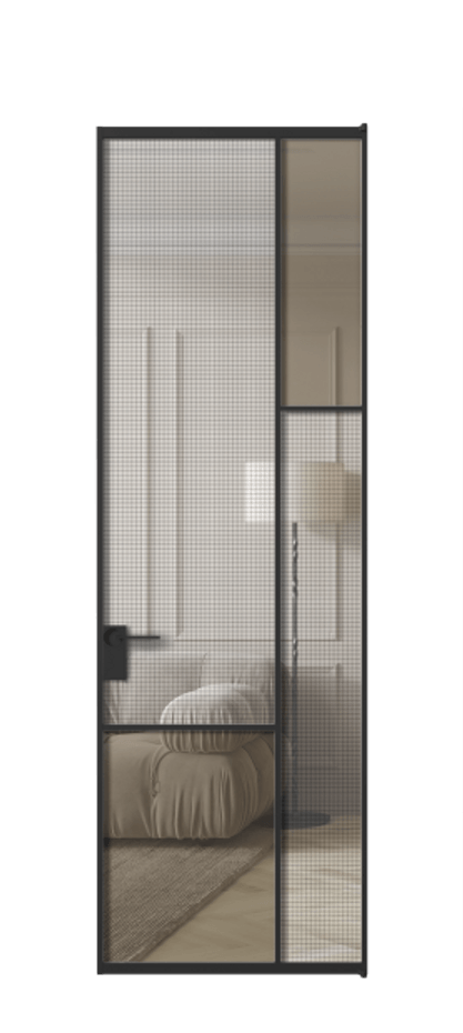 Межкомнатная дверь Mosaic АЛПЛ041.12 Алюминий Черный Mesh silver + Бронза прозрачное триплекс Цена 7170 Br | Volhovec