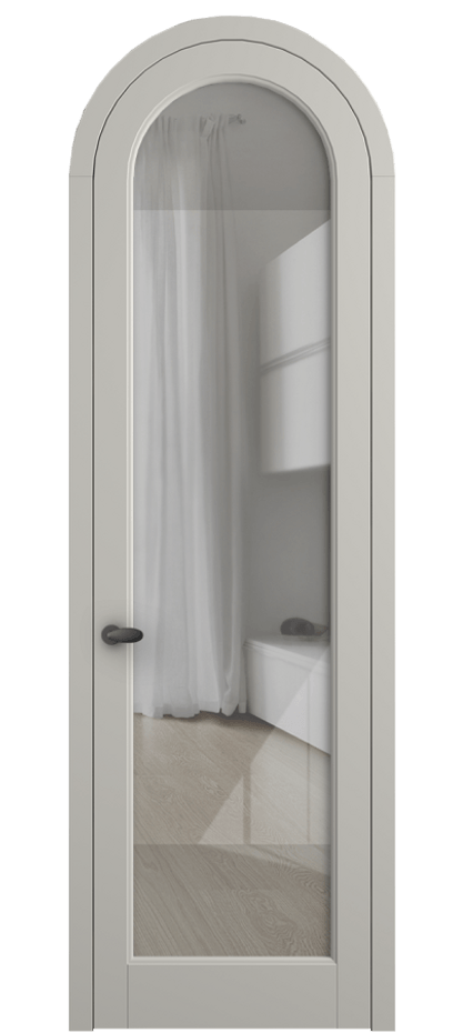 Межкомнатная дверь Палаццо 6814 Матовый тёплый серый Рефлективное прозрачное стекло "Стопсол", калёное Цена 7100 Br | Volhovec