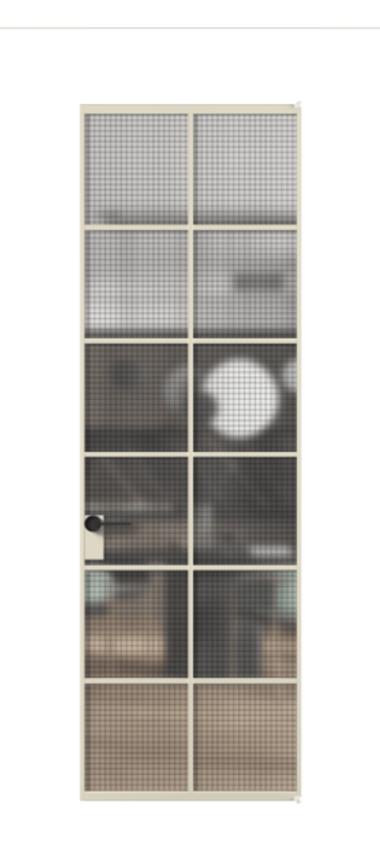 Алюминиевая дверь АЛПЛ040.05 Алюминий бежево-серый Декоративное стекло с сеткой "Mesh silver", триплекс, 6 мм Цена 6511  | Volhovec
