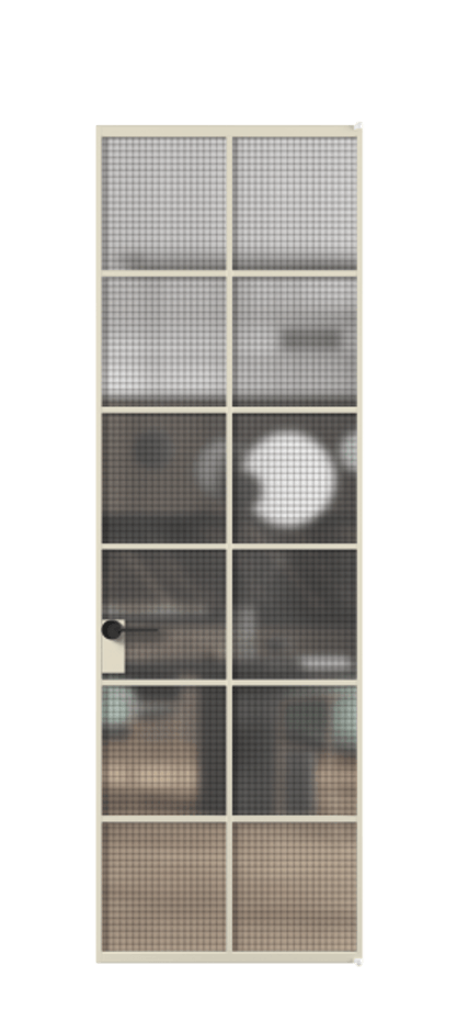 Алюминиевая дверь АЛПЛ040.05 Алюминий бежево-серый Декоративное стекло с сеткой "Mesh silver", триплекс Цена 7210  | Volhovec