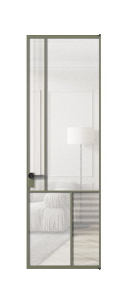 Межкомнатная дверь Mosaic АЛПЛ041.20 Алюминий оливковый тёмный Рифлёное стекло "Дюна", триплекс, 6 мм + Фактурное стекло "Лёд", триплекс Цена 9300 Br | Volhovec