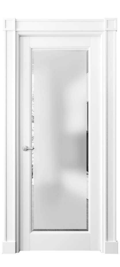 Межкомнатная дверь Тоскана Плано 6300 Матовый белоснежный Сатинированное стекло с фацетом Цена 6930 Br | Volhovec