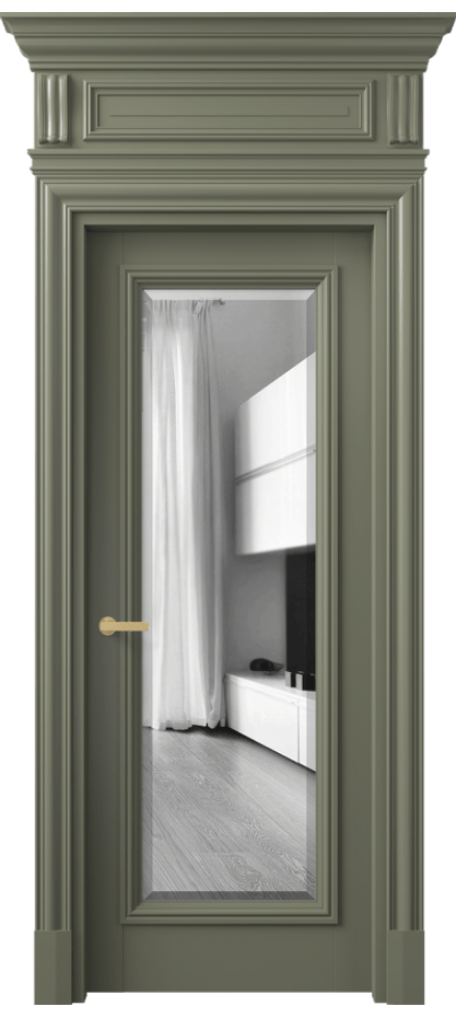 Межкомнатная дверь Антик 7300 Матовый оливковый тёмный Двустороннее зеркало с фацетом, триплекс Цена 8950 Br | Volhovec