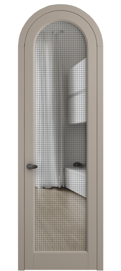 Межкомнатная дверь Palazzo 6814 Матовый бисквитный Декоративное стекло с сеткой "Mesh silver", триплекс Цена 7100 Br | Volhovec