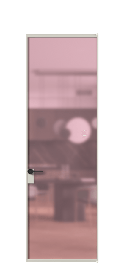 Алюминиевая дверь АЛПЛ040.01 Алюминий тёплый серый Сатинированное розовое стекло, триплекс Цена 6370  | Volhovec