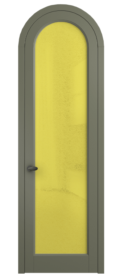 Межкомнатная дверь Palazzo 6814 Матовый оливковый тёмный Фактурное жёлтое стекло "Лёд", триплекс Цена 7000 Br | Volhovec