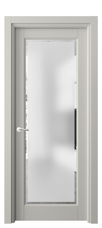 Межкомнатная дверь Лигнум 0700 Дуб тёплый серый Сатинированное стекло с фацетом Цена 7030 Br | Volhovec