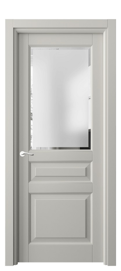 Межкомнатная дверь Лигнум 0710 Матовый тёплый серый Сатинированное стекло с фацетом Цена 5620 Br | Volhovec