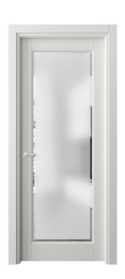 Межкомнатная дверь Тоскана Элегантэ 6300 Матовый светло-серый Сатинированное стекло с фацетом Цена 5040 Br | Volhovec