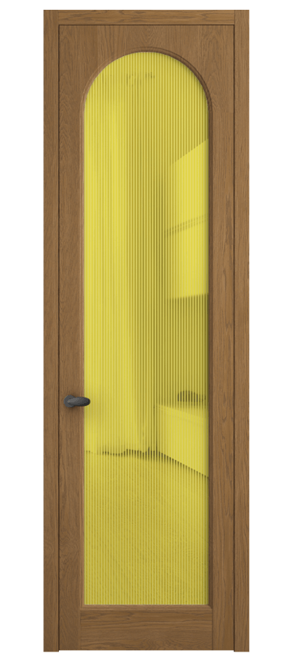 Межкомнатная дверь Палаццо 6804 Дуб пряный матовый Рифлёное желтое стекло "Дюна", триплекс Цена 8200 Br | Volhovec