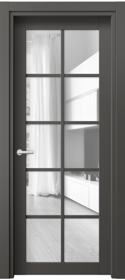 Межкомнатная дверь Neo 2106 ПЭТ графитовый Прозрачное стекло, триплекс, 6 мм Цена 1440 Br | Volhovec