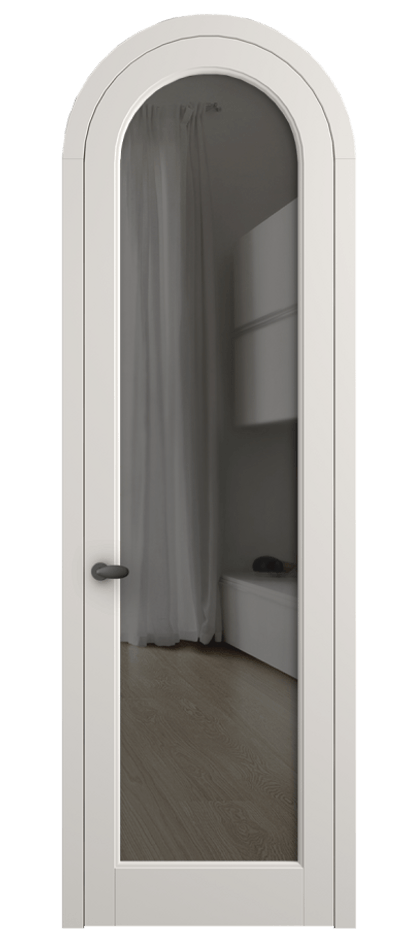 Межкомнатная дверь Палаццо 6814 Матовый пудровый белый Прозрачное серое стекло, триплекс Цена 6700 Br | Volhovec