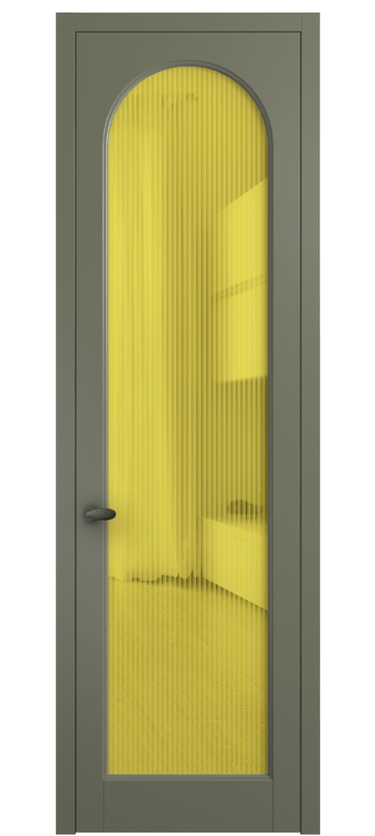 Межкомнатная дверь Палаццо 6804 Матовый оливковый тёмный Рифлёное жёлтое стекло "Мору", триплекс Цена 5600 Br | Volhovec