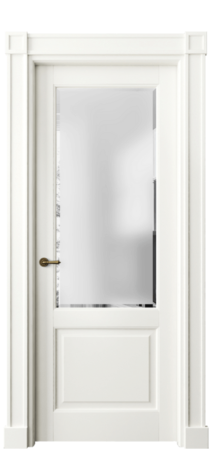 Межкомнатная дверь Тоскана Плано 6302 Матовый жемчужный Сатинированное стекло с фацетом Цена 6930 Br | Volhovec