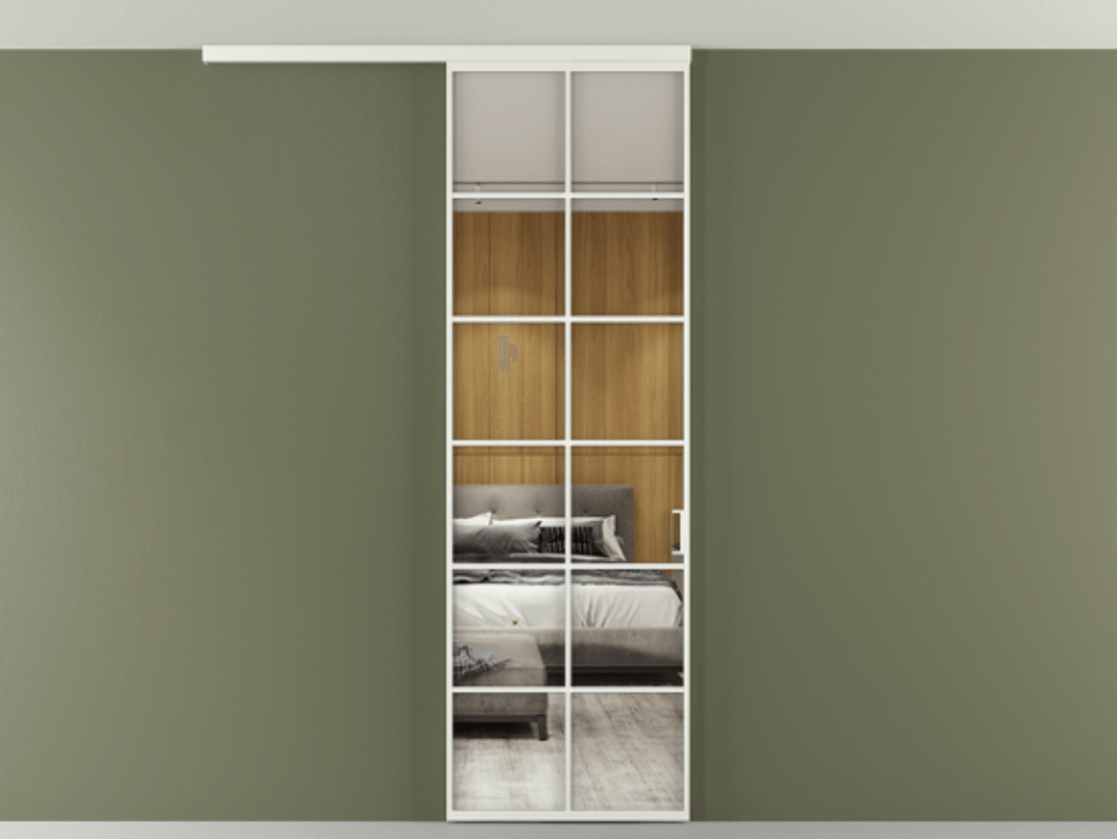 Перегородка Formato вдоль стены на потолок 1 створка АЛПР 040.05 Алюминий светло-серый Двустороннее зеркало, триплекс , триплекс 6 мм Цена 5770 Br | Volhovec