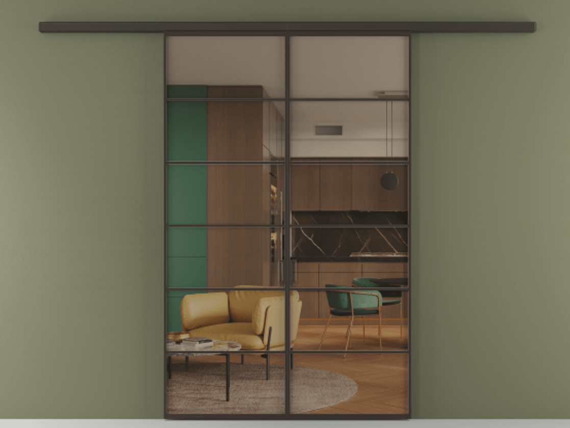 Перегородка Формато вдоль стены 2 створки АЛПР 040.04 Алюминий антрацит Прозрачное бронзовое стекло, триплекс Цена 11080 Br | Volhovec