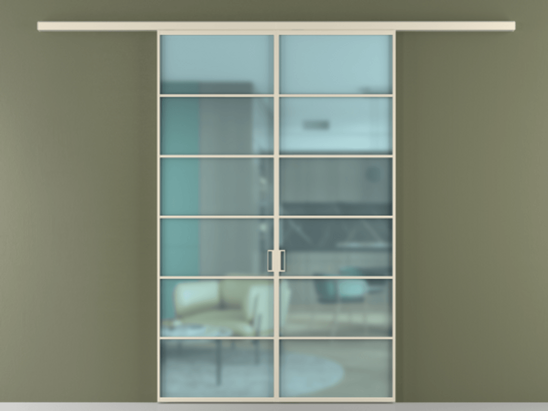 Перегородка Formato вдоль стены 2 створки АЛПР 040.04 Алюминий бежево-серый Сатинированное голубое стекло, триплекс Цена 11100 Br | Volhovec