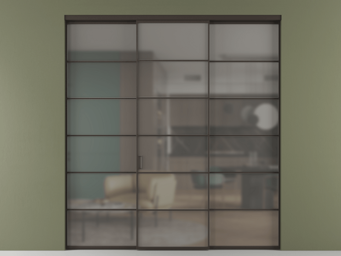 Перегородка Formato внутри проёма 3 створки АЛПР 040.04 Алюминий антрацит Сатинированное серое стекло, триплекс Цена 14290 Br | Volhovec