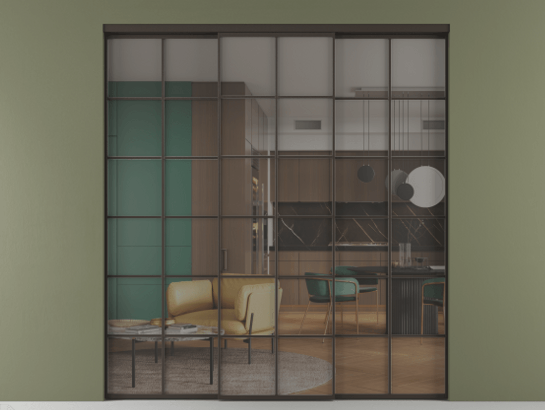 Перегородка Formato внутри проёма 3 створки АЛПР 040.05 Алюминий антрацит Прозрачное серое стекло, триплекс Цена 14290 Br | Volhovec