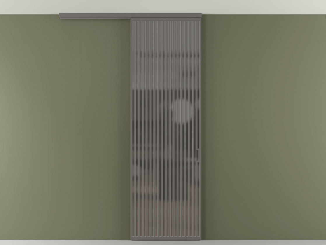 Перегородка Формато вдоль стены на потолок 1 створка АЛПР 040.06 Алюминий классический серый Сатинированное серое стекло, триплекс Цена 9500 Br | Volhovec