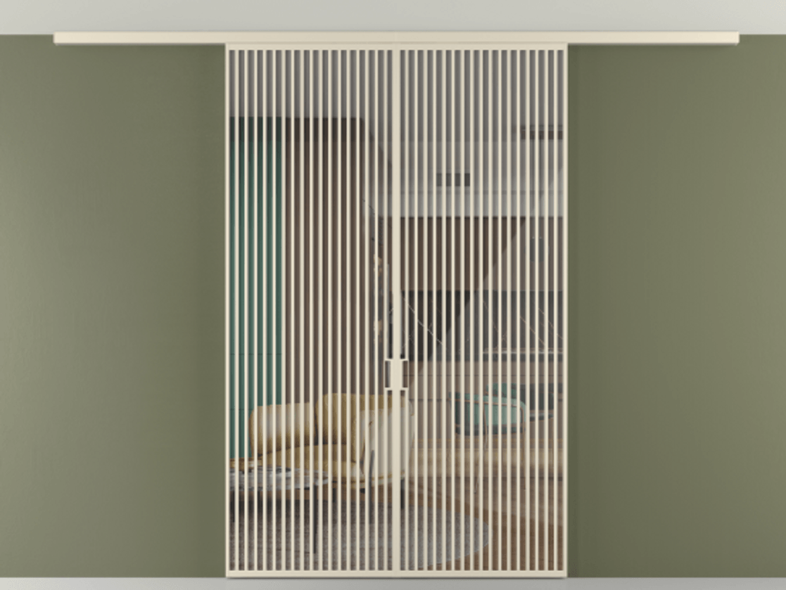 Перегородка Формато вдоль стены на потолок 2 створки АЛПР 040.06 Алюминий бежево-серый Рефлективное прозрачное стекло "Стопсол", калёное Цена 24570 Br | Volhovec