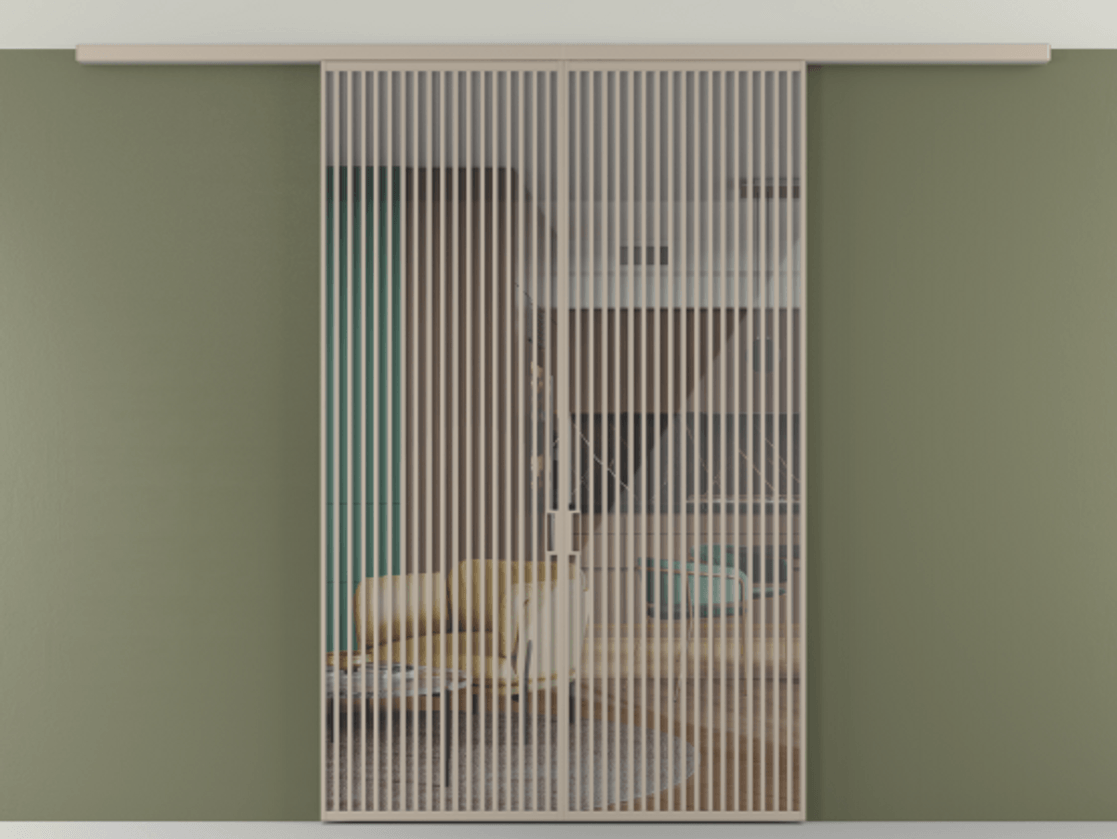 Перегородка Formato вдоль стены на потолок 2 створки АЛПР 040.06 Алюминий бисквитный Рефлективное прозрачное стекло "Стопсол", калёное Цена 24570 Br | Volhovec