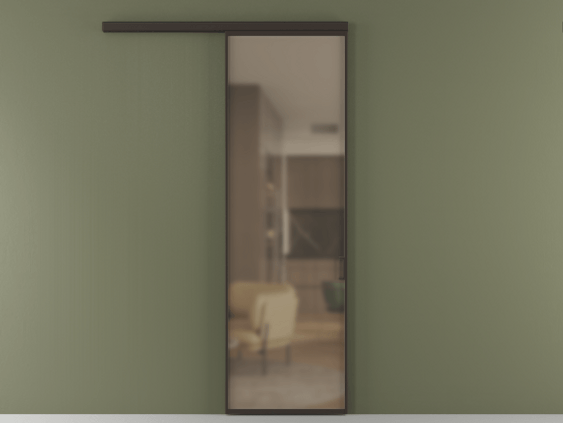 Перегородка Formato вдоль стены 1 створка АЛПР 040.01 Алюминий антрацит Сатинированное бронзовое стекло, триплекс Цена 5441 Br  | Volhovec