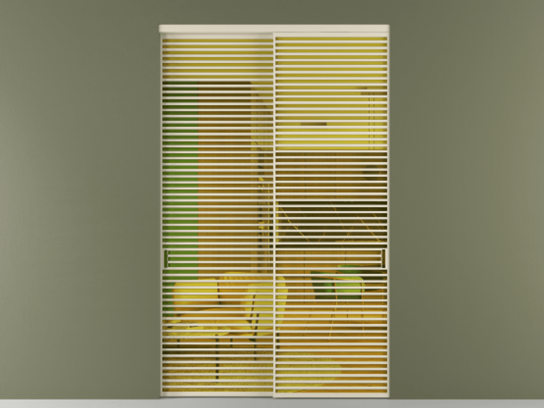 Межкомнатная дверь New Перегородка Formato внутри проёма двустворчатая АЛПР 040.07 Алюминий бежево-серый Прозрачное жёлтое стекло, триплекс Цена 34100  | Volhovec