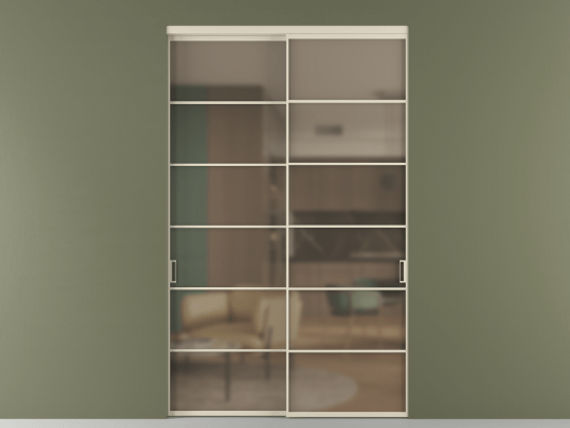 Перегородка Формато внутри проёма 2 створки АЛПР 040.04 Алюминий бежево-серый Сатинированное бронзовое стекло, триплекс Цена 23340 Br  | Volhovec