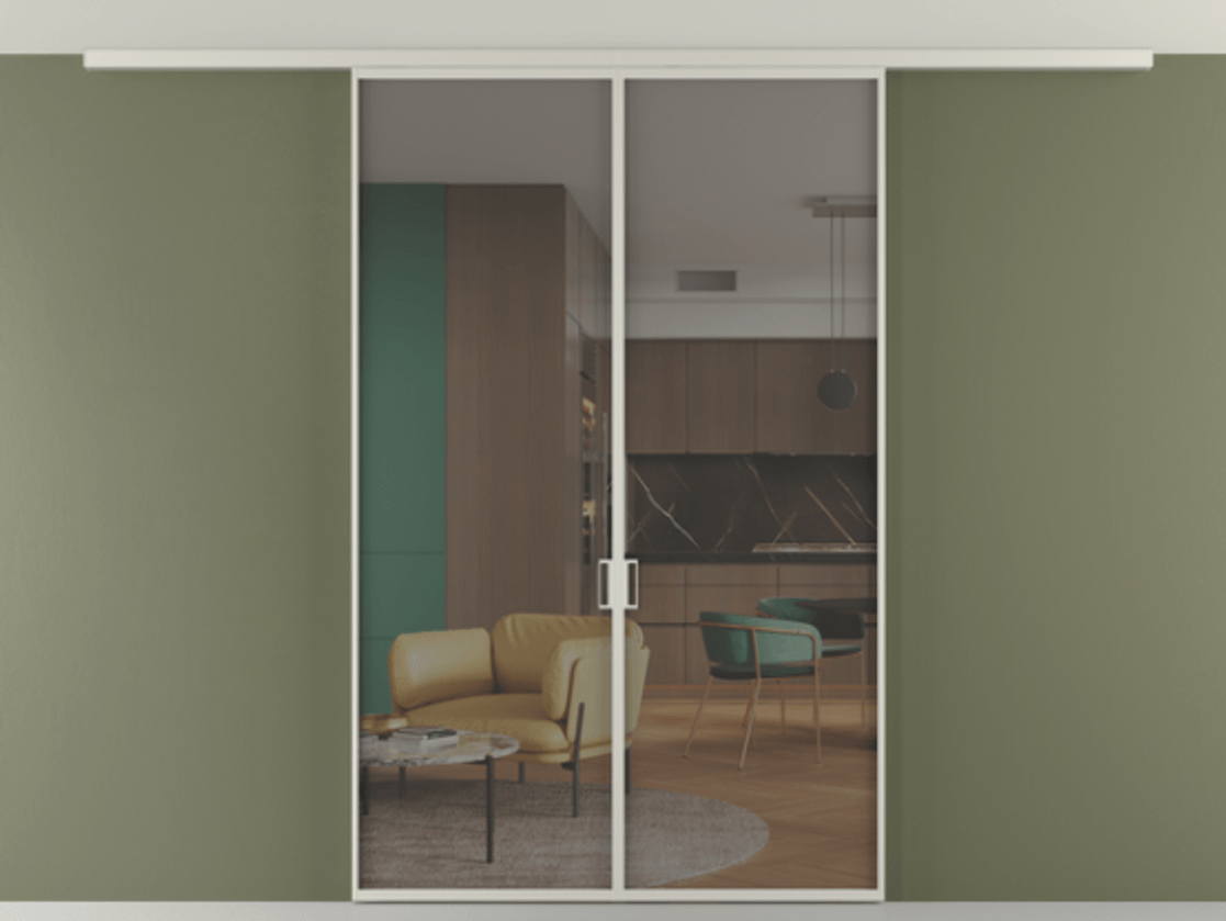 Перегородка Формато вдоль стены на потолок 2 створки АЛПР 040.01 Алюминий тёплый серый Прозрачное серое стекло, триплекс Цена 11550 Br | Volhovec