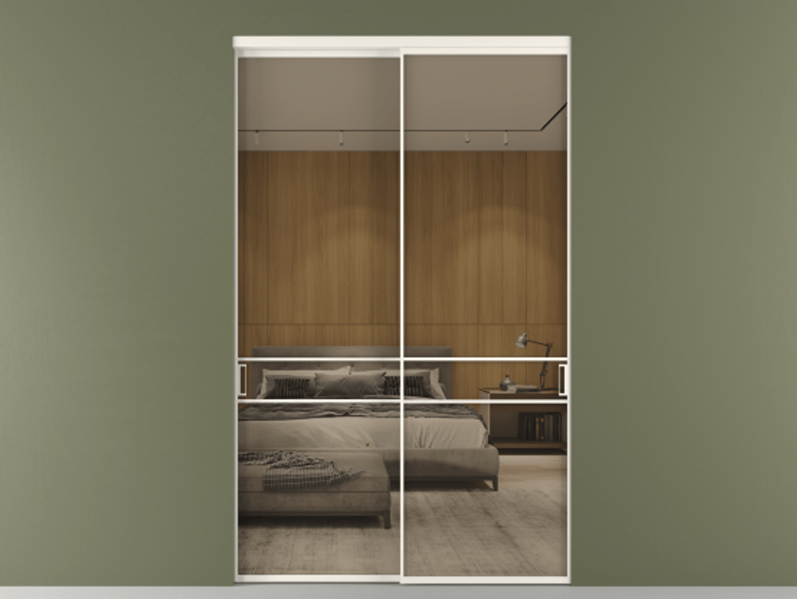 Перегородка Formato внутри проёма 2 створки АЛПР 040.02 Алюминий пудровый белый Рефлективное бронзовое стекло "Stopsol", калёное Цена 25570 Br  | Volhovec