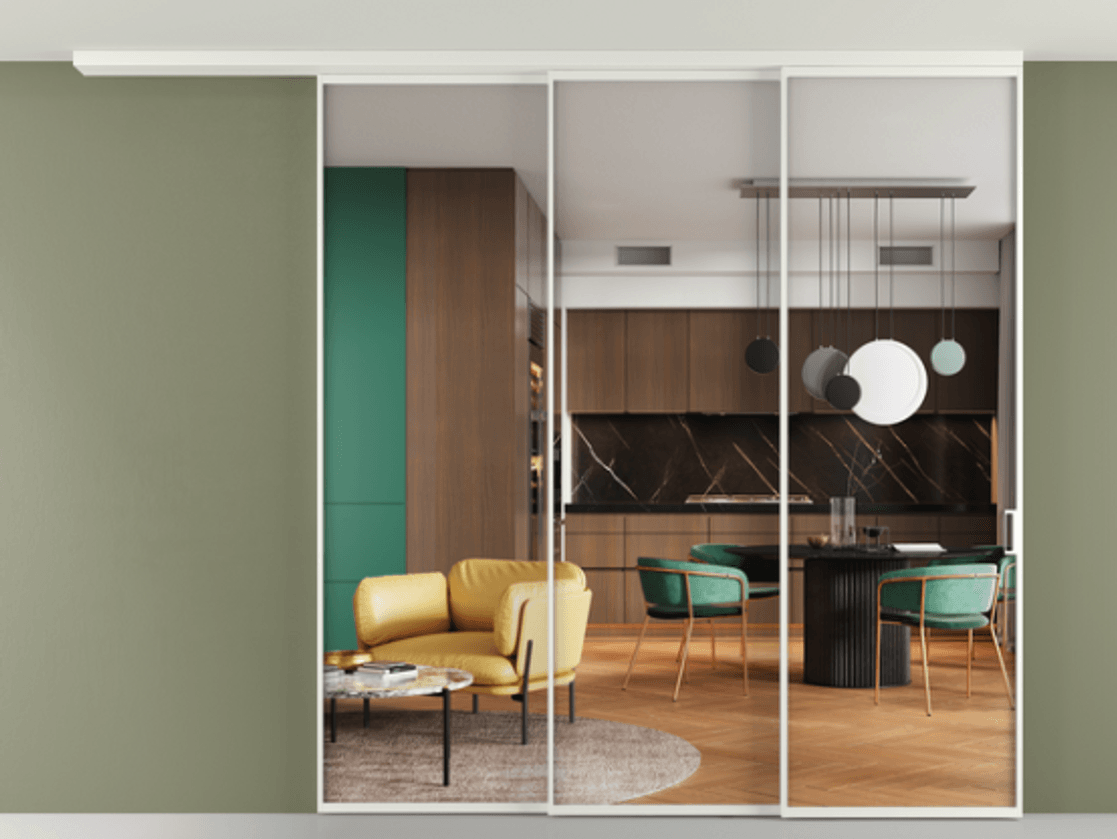 Перегородка Formato вдоль стены на потолок 3 створки с синхронным механизмом АЛПР 040.01 Алюминий светло-серый Прозрачное стекло "Кристал Вижн", калёное. Цена 24170 Br 1. Полотно 2 шт. (800/2100 мм)
2. Комплект установки раздвижной системы
3. Базовый комплект фурнитуры
4.Ручка RONDO
. Фабрика дверей Волховец 8 (800) 551 43 19 Перегородка Formato вдоль стены на потолок 3 створки с синхронным механизмом АЛПР 040.01 Алюминий светло-серый Прозрачное стекло "Кристал Вижн", калёное Цена 24170 Br | Volhovec