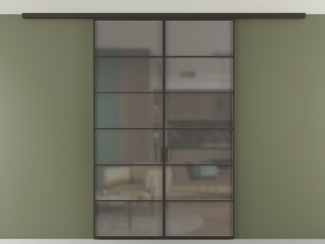 Перегородка Формато вдоль стены на потолок 2 створки АЛПР 040.04 Алюминий антрацит Сатинированное серое стекло, триплекс Цена 10670 Br | Volhovec