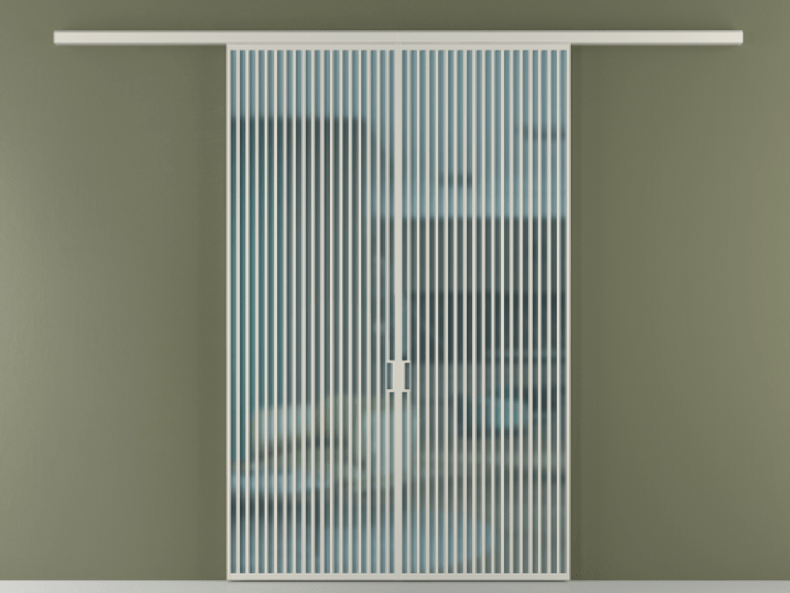 Перегородка Формато вдоль стены 2 створки АЛПР 040.06 Алюминий тёплый серый Сатинированное голубое стекло, триплекс Цена 18300 Br | Volhovec