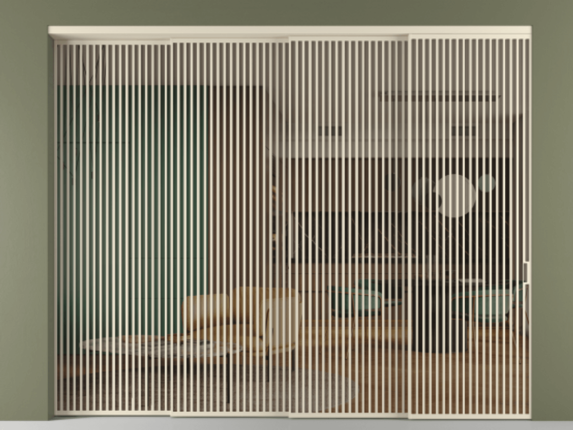 Перегородка Формато внутри проёма 4 створки с синхронным механизмом АЛПР 040.06 Алюминий бежево-серый Прозрачное бронзовое стекло, триплекс Цена 39710 Br | Volhovec