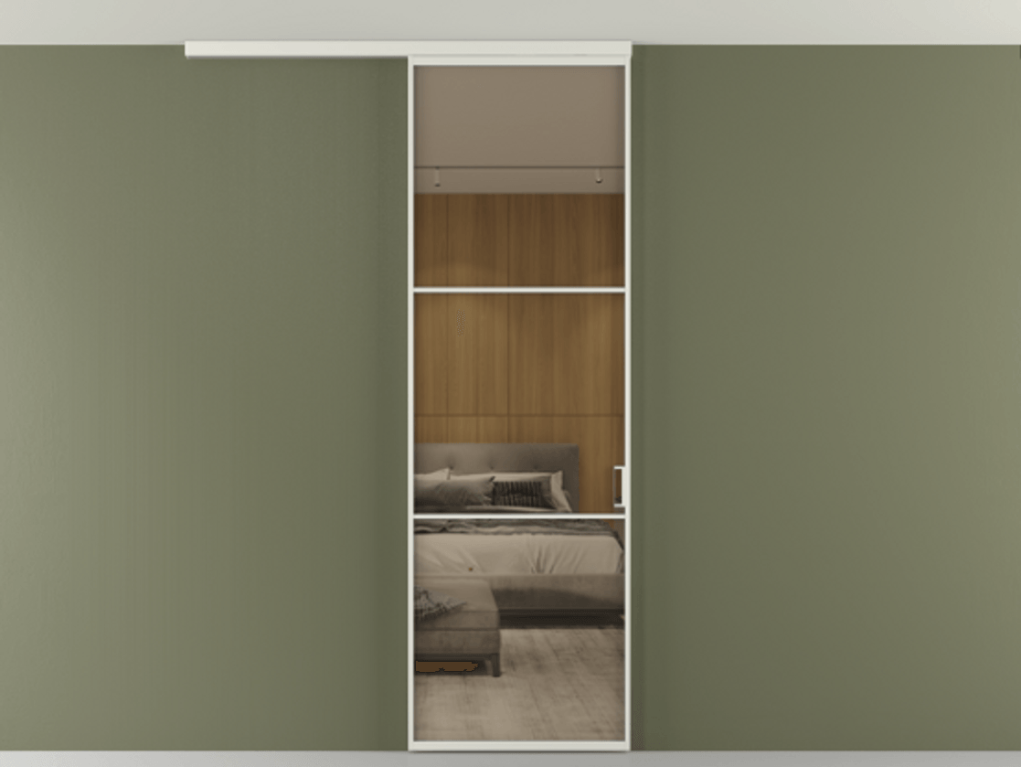 Перегородка Формато вдоль стены на потолок 1 створка АЛПР 040.03 Алюминий серый Рефлективное бронзовое стекло "Стопсол", калёное Цена 6711 Br | Volhovec