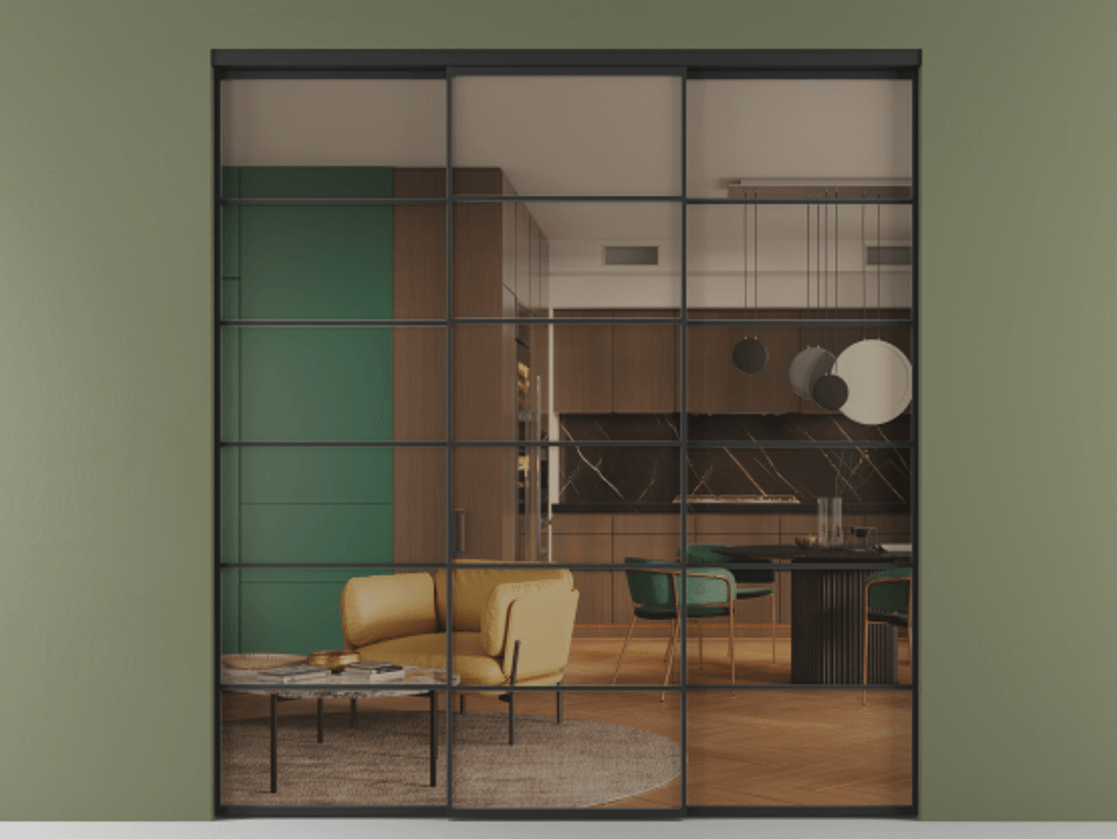 Перегородка Formato внутри проёма 3 створки АЛПР 040.04 Алюминий Черный Прозрачное бронзовое стекло, триплекс. Скрытый короб ЧЕР Цена 13710 Br 1. Полотно 3 шт. (800/2100 мм)
2. Комплект установки раздвижной системы
3. Базовый комплект фурнитуры
4.Ручка RONDO. Фабрика дверей Волховец 8 (800) 551 43 19 Перегородка Formato внутри проёма 3 створки АЛПР 040.04 Алюминий Черный Прозрачное бронзовое стекло, триплекс Цена 13710 Br | Volhovec