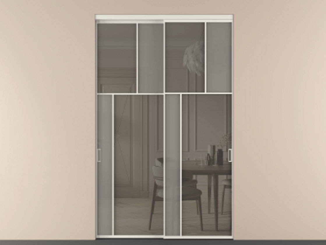 Перегородка Мозаик внутри проёма 2 створки АЛПР 041.22 Алюминий серый Сатинированное серое стекло, триплекс, 6 мм + Прозрачное серое стекло, триплекс Цена 26420 Br | Volhovec