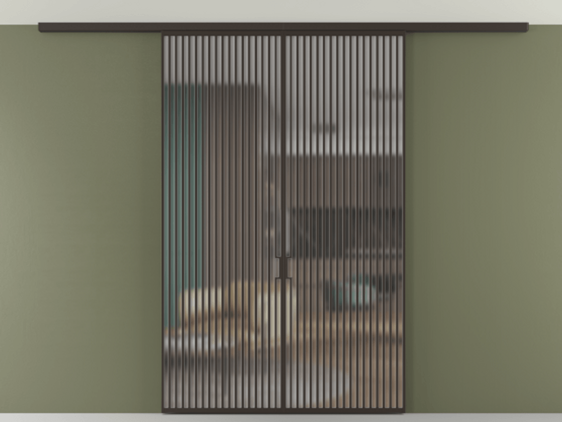 Перегородка Formato вдоль стены на потолок 2 створки АЛПР 040.06 Алюминий антрацит Сатинированное стекло "Matelux Crystal Vision", калёное, матовое, каленое 6 мм Цена 24570 Br | Volhovec