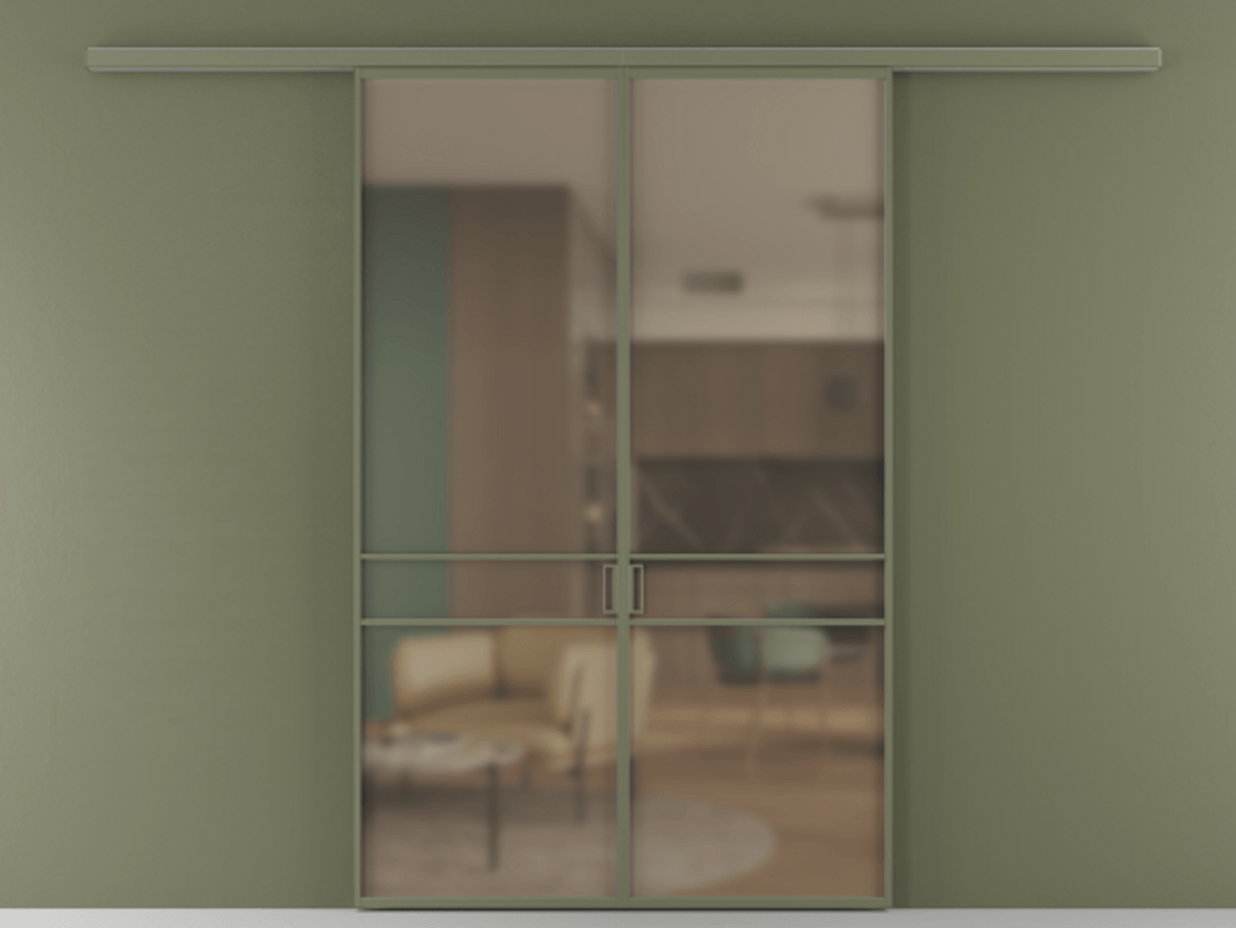 Перегородка Формато вдоль стены 2 створки АЛПР 040.02 Алюминий оливковый тёмный Сатинированное бронзовое стекло, триплекс Цена 10450 Br | Volhovec