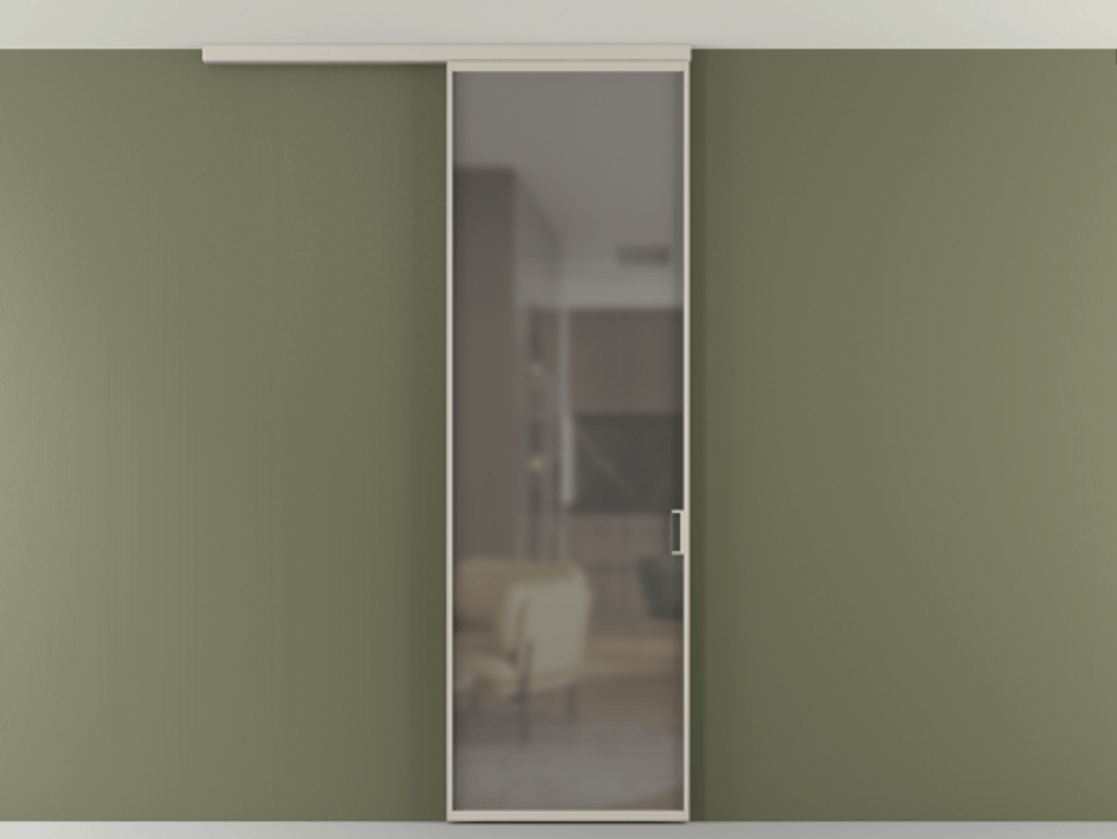 Перегородка Formato вдоль стены на потолок 1 створка АЛПР 040.01 Алюминий светло-бежевый Сатинированное серое стекло, триплекс Цена 5150 Br | Volhovec