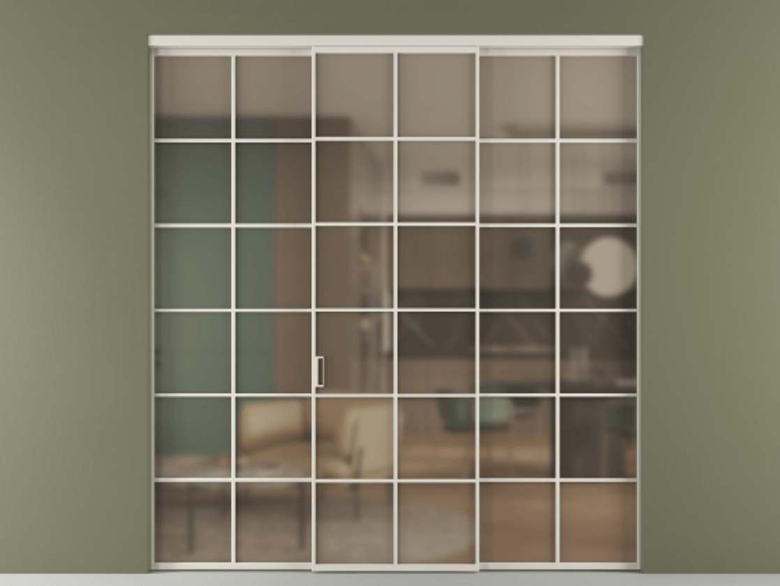 Перегородка Formato внутри проёма 3 створки АЛПР 040.05 Алюминий облачно-серый Сатинированное бронзовое стекло, триплекс Цена 14290 Br | Volhovec