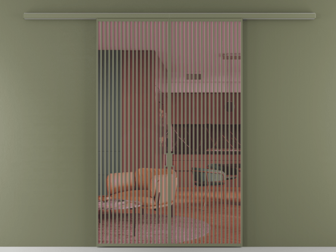 Перегородка Формато вдоль стены 2 створки АЛПР 040.06 Алюминий оливковый тёмный Прозрачное розовое стекло, триплекс Цена 19200 Br | Volhovec