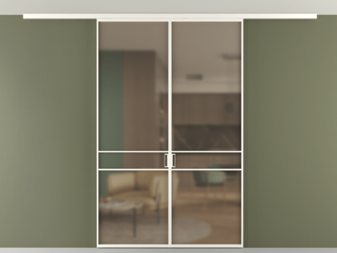 Перегородка Формато вдоль стены на потолок 2 створки АЛПР 040.02 Алюминий пудровый белый Сатинированное бронзовое стекло, триплекс Цена 12190 Br | Volhovec