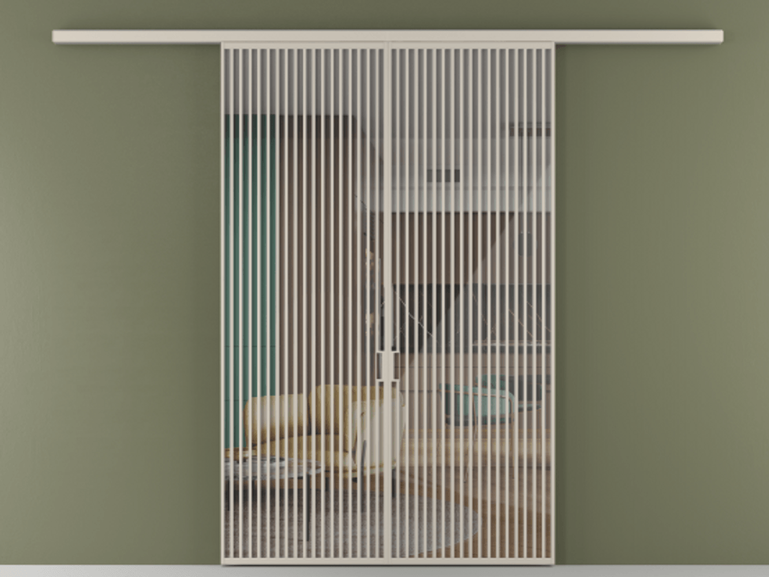 Перегородка Формато вдоль стены 2 створки АЛПР 040.06 Алюминий светло-бежевый Рефлективное прозрачное стекло "Стопсол", калёное Цена 23790 Br | Volhovec