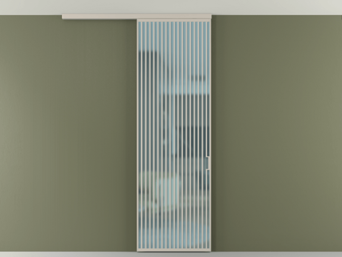 Перегородка Формато вдоль стены на потолок 1 створка АЛПР 040.06 Алюминий светло-бежевый Сатинированное голубое стекло, триплекс Цена 9500 Br | Volhovec